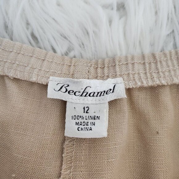 Bechamel Women's 12 Large 100% Linen Maxi Skirt Pull on‎ Beige Elastic Side Zip - Picture 4 of 11